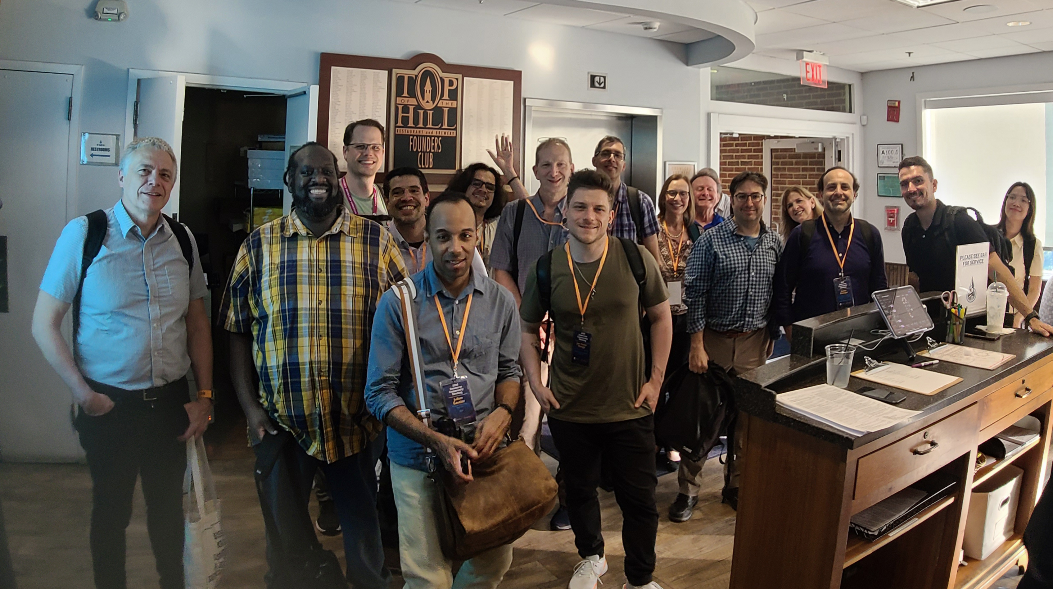 Dataverse team pose in a UNC building lobby