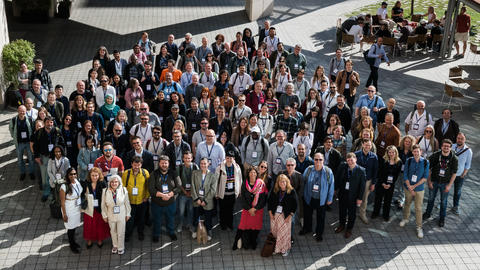 Overhead outdoor view of the gathered attendees of the Dataverse Community Meeting 2026