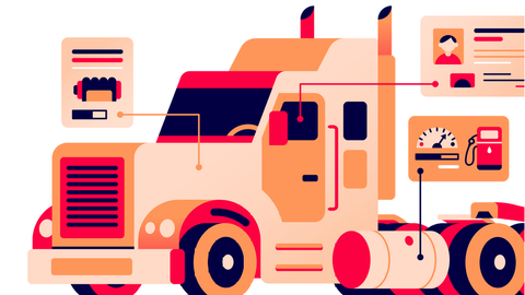 illustration of a truck with connected icons representing vehicle and driver information