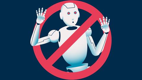 illustration of robot behind a circle-slash symbol