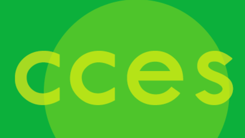 CCES logo, yellow letters on light green circle on green background