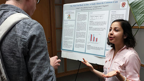 people talking poster session event