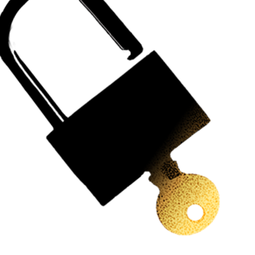 Black padlock graphic unlocked by a gold noisy-textured key