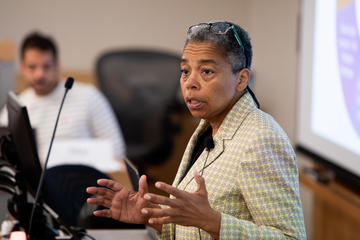 close-up of Latanya Sweeney teaching a class