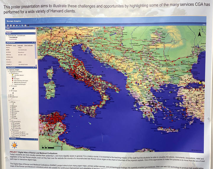 Close-up of poster on wall of a map of the Mediterranean Sea