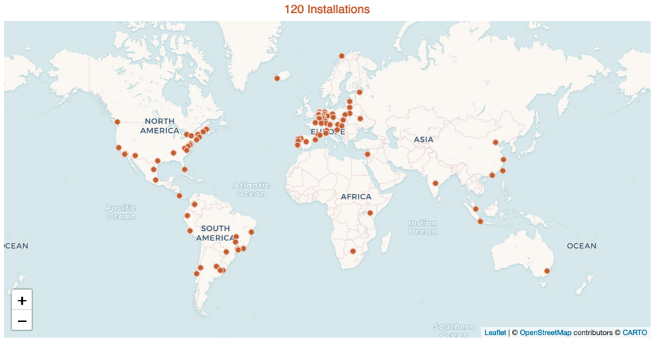 World map of Dataverse installations