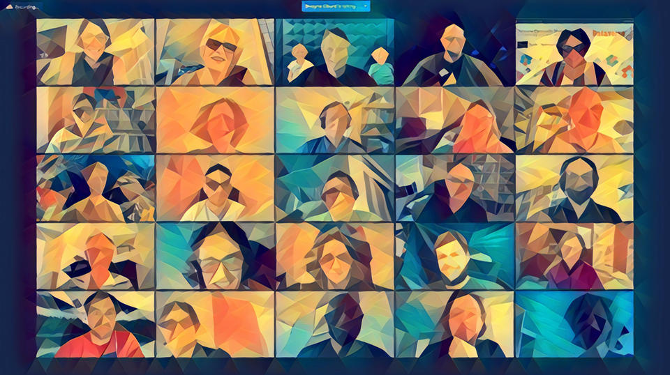 Geometric abstraction of a Zoom meeting with many faces