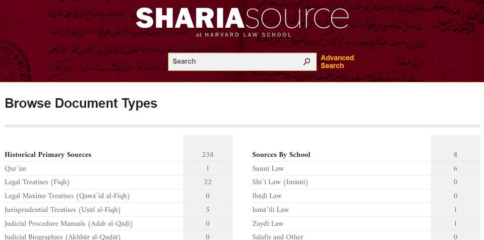 Screen cap of the Sharia source database